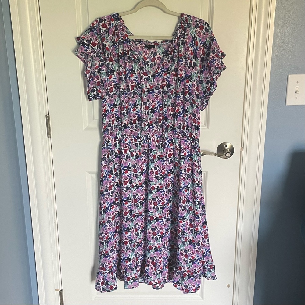 Talbots Paradise Floral Print Flutter Sleeve Popover Dress 29531 - Picture 3 of 15